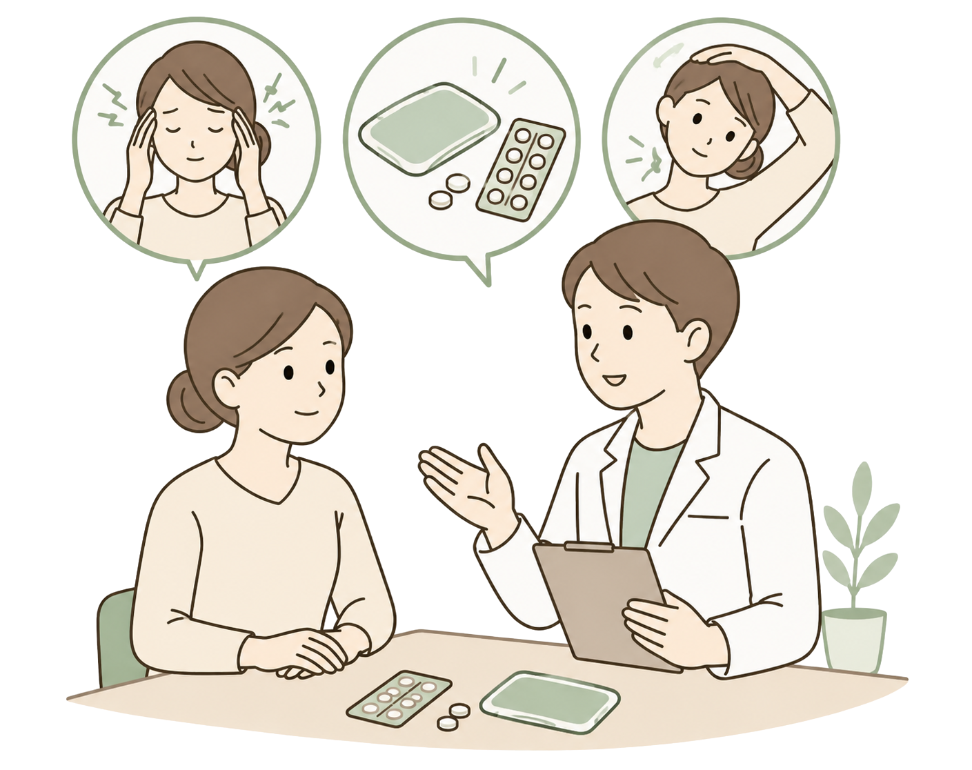 頭痛に対する病院での一般的な対処法のイメージ