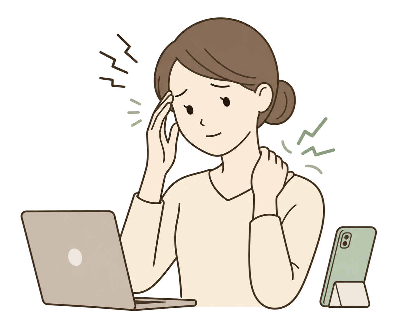 頭痛は頭だけでなく首肩や姿勢とも関係する不調のイメージ
